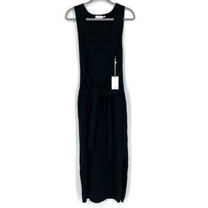 Good American Black Ribbed Belted Body Midi Dress Sleeveless Size 2XL NWT
